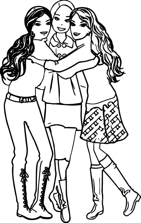 Friendship Three Girl Friends Coloring Page
