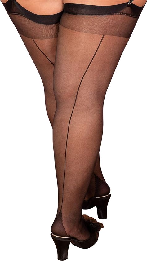 What Katie Did Black Curve Glamour Seamed Stockings Plus Size Amazon