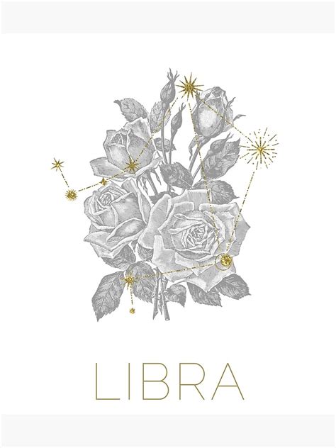 Zodiac Sign Libra With Birth Flower Poster For Sale By Educatify