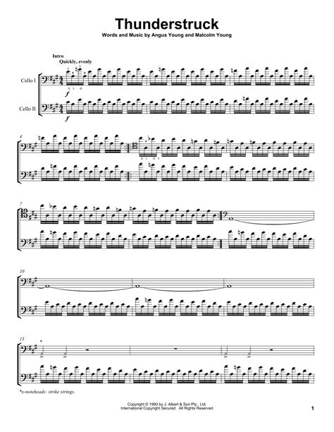 Thunderstruck Sheet Music 2cellos Cello Duet