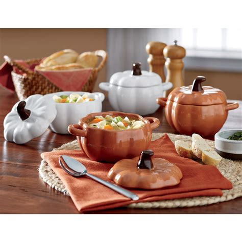 Set Of 4 Pumpkin Soup Bowls With Lids Country Door Pumpkin Bowl