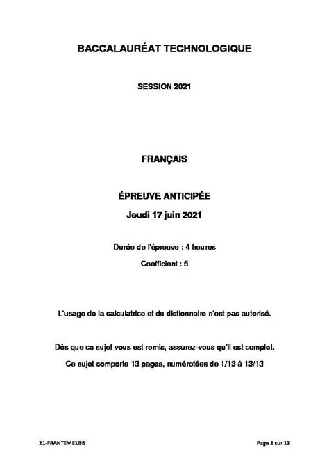 [PDF] Sujet du bac STMG-STI2D-ST2S Français (1ère) 2021 - Métropole-2