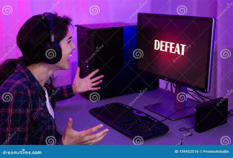 Angry Girl Gamer Playing Online Games On Computer Stock Photo Image