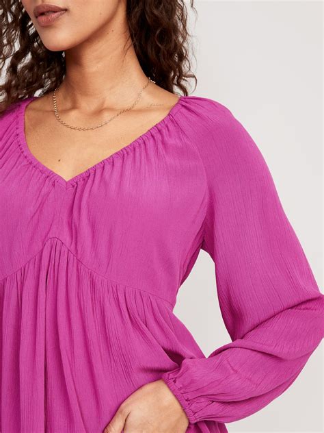 Long Sleeve V Neck Crinkled Boho Top For Women Old Navy