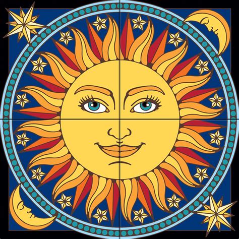 Tile Mural Celestial Sun Sun Painting Moon Art Celestial Art