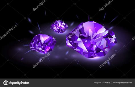 Purple diamonds are fancy color diamonds with a purple or violet hue. Three Beautiful Bright Purple Diamonds Black Background ...