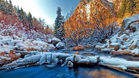 Mountain River In Winter Hd Wallpaper Background Image 1920x1080