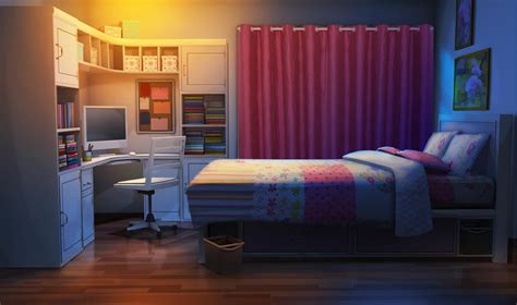 Kawaii Anime Bedroom Backgrounds Wallpaper Curtains Desk Anime Room