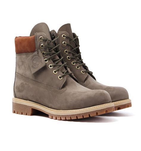 Timberland 6 Inch Premium Grey Suede Brown Top Leather Boots In Gray