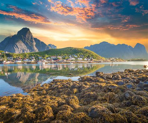 Norway View Of Lofoten Islands In Norway With Sunset Scenic