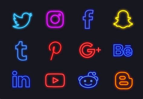 Social Media Pack Png Transparent Neon Style Social Media Icons Pack