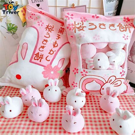 Kawaii Sakura Rabbit Ball Wagashi Plush Toy Triver Plushie Rabbits Doll