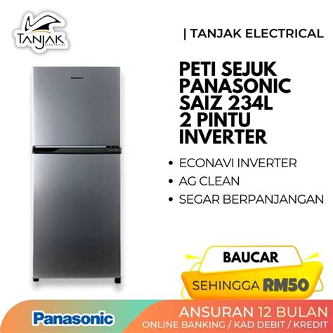 Panasonic 234l 2 Door Fridge Econavi Inverter Top Freezer Silver Nr