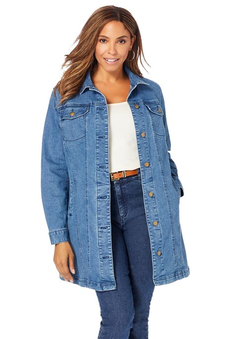 Jessica London Womens Plus Size Long Denim Jacket Tunic Length Jean