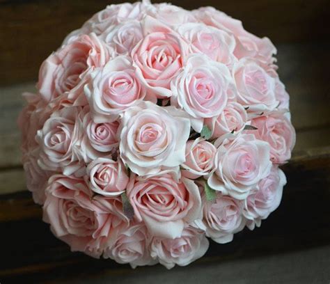 Pink Roses Bouquets Real Touch Pink Ivory Roses Bridal Etsy Silk