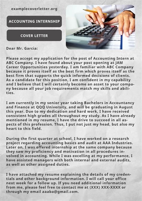 The idea here is just to get them interested in your resume. The accounting internship cover letter is an important ...