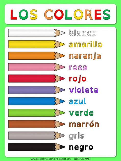Me Encanta Escribir En Español Colores En Español Vocabulario Ele Apren