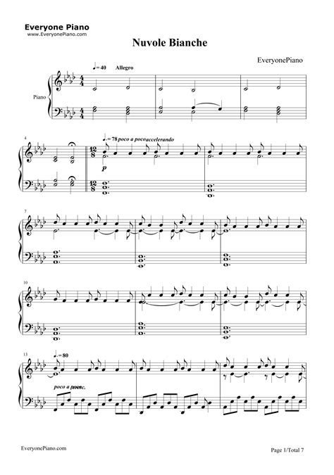 Learn how to play nuvole bianche by ludovico einaudi with letter notes sheet / chords for piano and keyboard. Nuvole Bianche-Ludovico Einaudi Stave Preview 1 | Nuvole ...