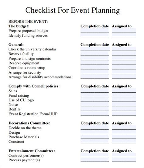 11 Sample Event Planning Checklists Pdf Word Sample Templates