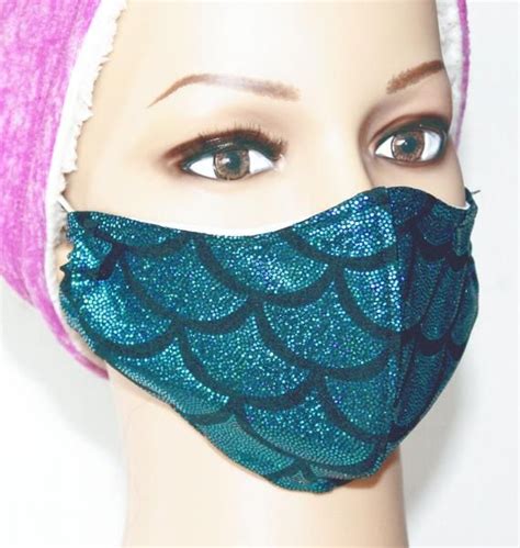 Turquoise Mermaid Face Mask With Pocket For Filter Reusable Washable