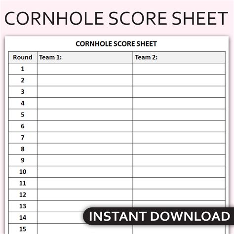 Printable Cornhole Score Sheet Bean Bag Toss Game Tracker Inspire