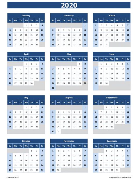 2021 calendar in excel format. 2020 Calendar Excel Templates, Printable PDFs & Images ...