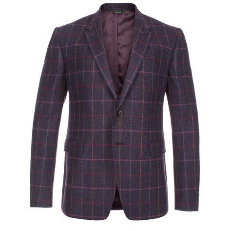 Paul Smith Mens Jackets Purple Windowpane Check Wool Blazer Wool