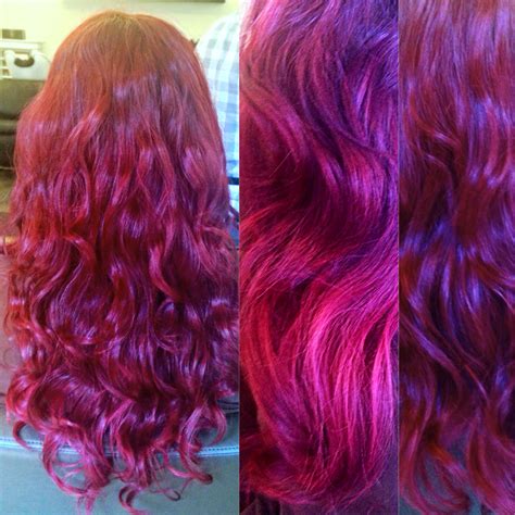 Vibrant Magenta Red Violet Colorful Ombré Hair Hair Styles Long Hair