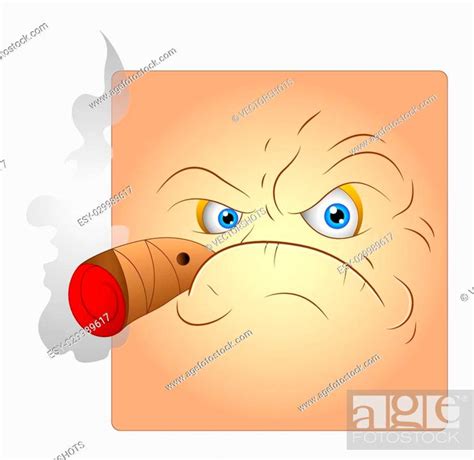 Angry Box Smiley Character Smoking Cigar Vector Graphic Design Stock