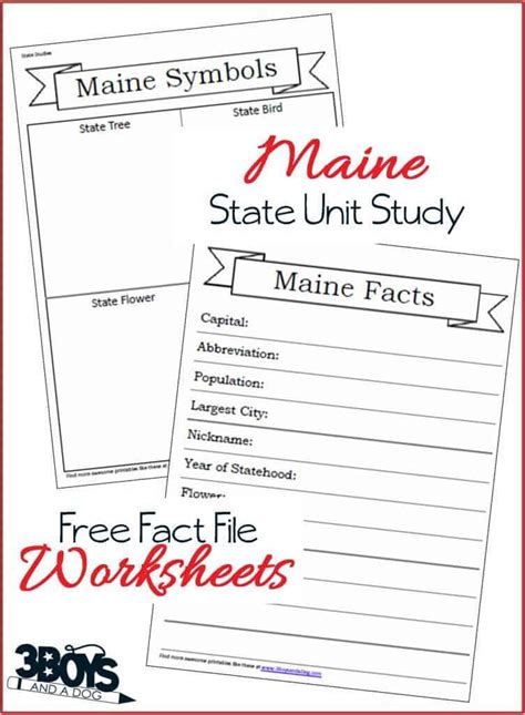 Maine State Fact File Worksheets