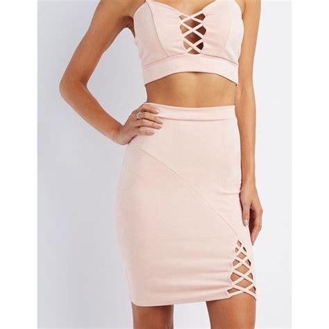 charlotte russe faux suede caged pencil skirt 23 liked on polyvore featuring skirts blush