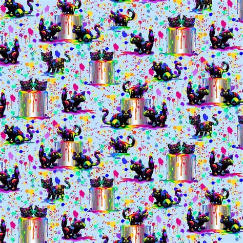 Cat Fabric Rainbow Cats Black Cats And Paint Cans Timeless Etsy