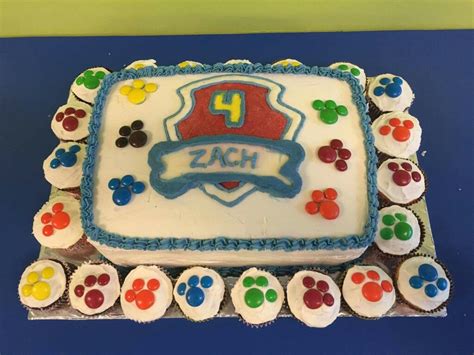 Paw Patrol Cake And Cupcakes For Zachys 4th Birthday Two 9x13 Layers