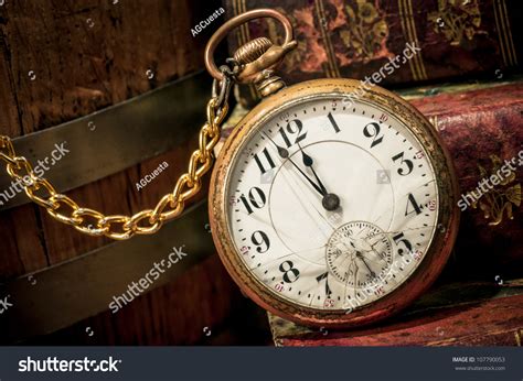 Antique Pocket Clock Showing Few Minutes Stock Photo 107790053