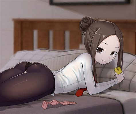 Note2000 Takagi San Karakai Jouzu No Takagi San 1girl Ass Bed Brown Hair Cellphone