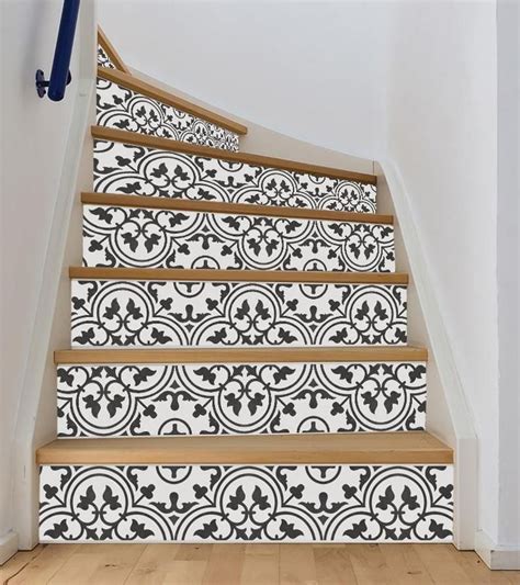 Stair Riser Decal Vinyl Tile Stickers Vintage White Etsy Stairs