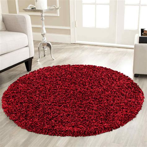 Plain Round Shaggy Red Circular Rugs For Dining Room