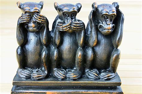 Hd Wallpaper Photograph Of Three Wise Monkeys Seating On Bench See