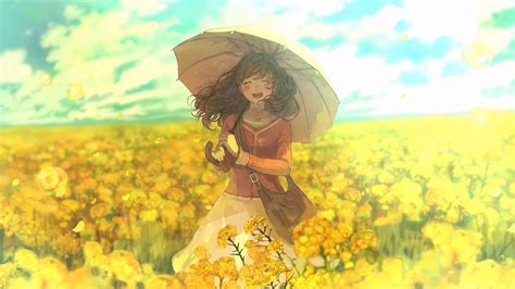Wallpaper Sunlight Food Anime Girls Field Umbrella