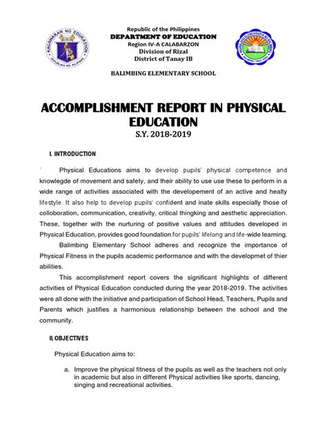 Accomplishment Report On Physical Educationdocx Physical Education
