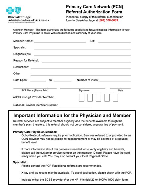Fillable Online Primary Care Network Pcn Referral Authorization Form
