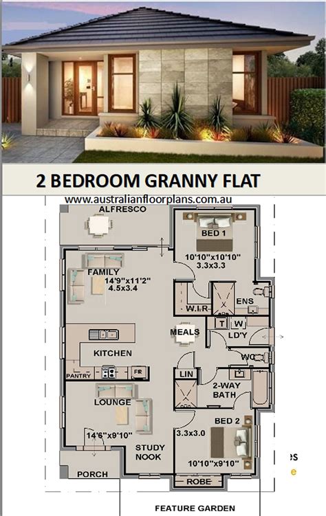 Two Bedroom Granny House Plan With Bathrooms And An Open Floor Plan
