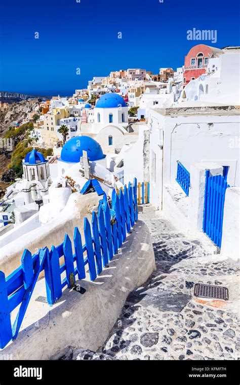 Oia Santorini Greece Famous Attraction Of White Village With Stock