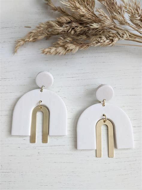 Harlow 2 Arch Dangle Polymer Clay Earrings With Brass Arch And Etsy