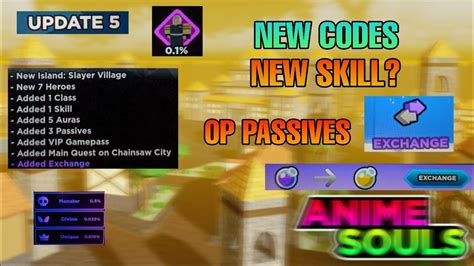 Update 5 New Codes New Op Passives And More Anime Souls Simulator Youtube