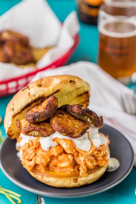 That's right, the wolfe pit shows you how to make a buffalo chicken wing sandwich with blue cheese, celery and carrots! Crockpot Buffalo Chicken Sandwich with Ranch Fried Pickles ...