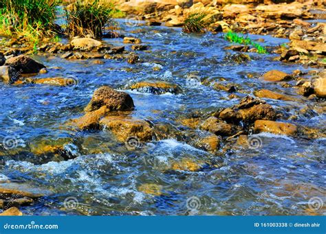 Forest Stream Running Over Rocksriver Water View Stock Photo Image