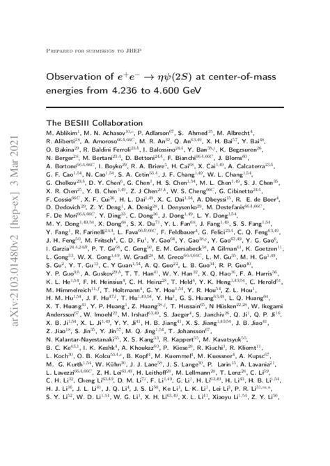 Pdf Observation Of E E Rightarrowetapsi2s At Center Of