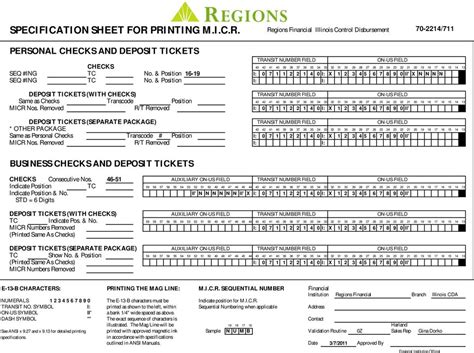 Specification Sheet For Printing Micr Regions Financial Alabama