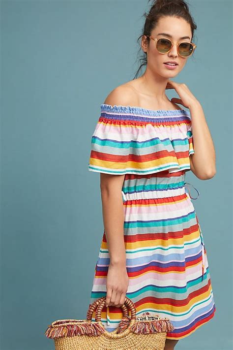 Striped Off The Shoulder Dress Lace Summer Dresses Fashion Outfits